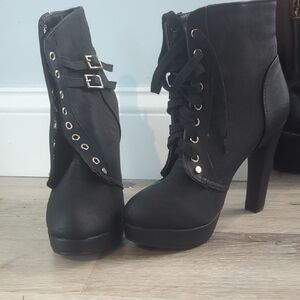 Black Lace-Up Ankle Boots